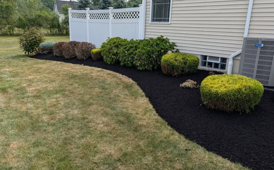 Freshly mulched bed with trimmed shrubs in Grand Island, NY
