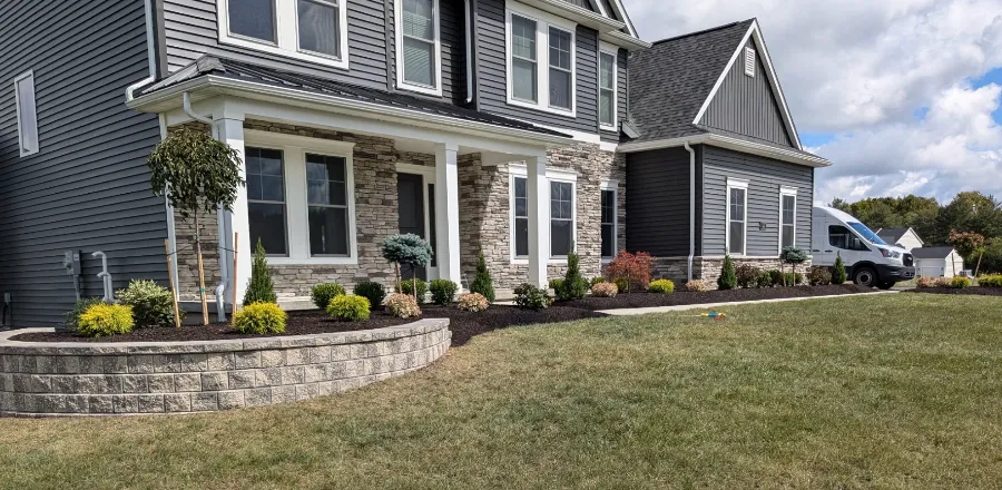 Front of a West Seneca home with finished landscape beds